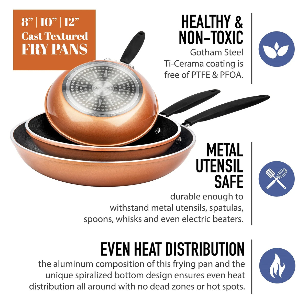 3-Piece Copper Nonstick Frying Pan Set S710