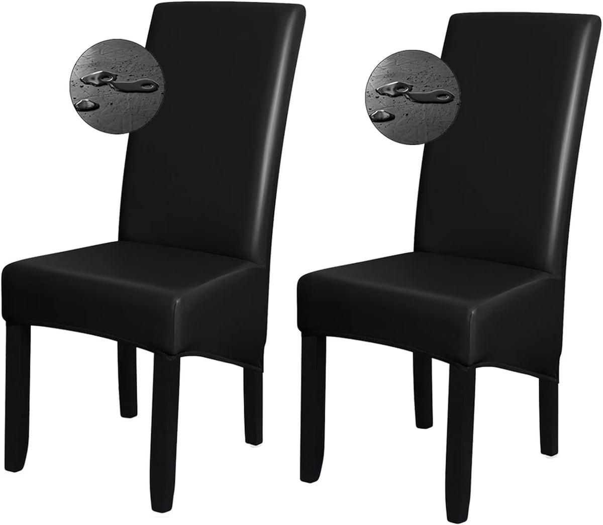 Black PU Leather XL Stretch Dining Chair Covers Set of 2 J363