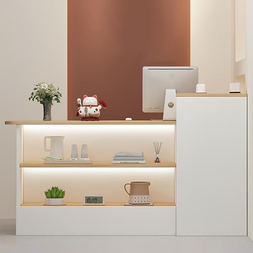 White Grey Wooden Cashier Counter with Storage Space K55687