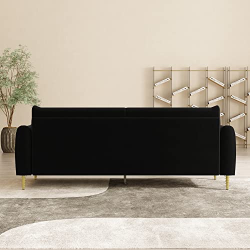 85 in 3-Seat Velvet Couch with Solid Wood Frame, 2 Pillows, Gold Legs F8456