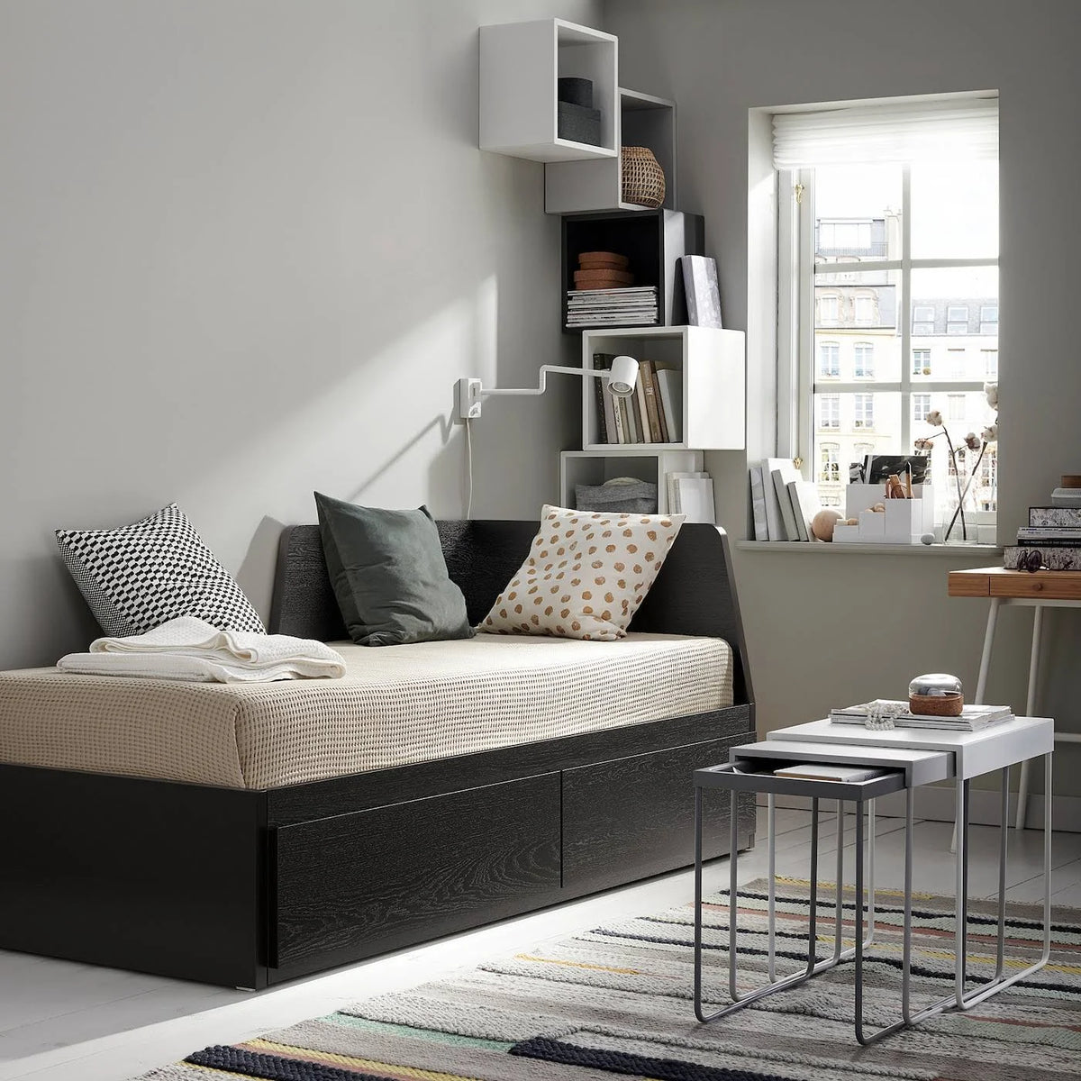 Black Twin Daybed Frame with 2 Drawers Y251