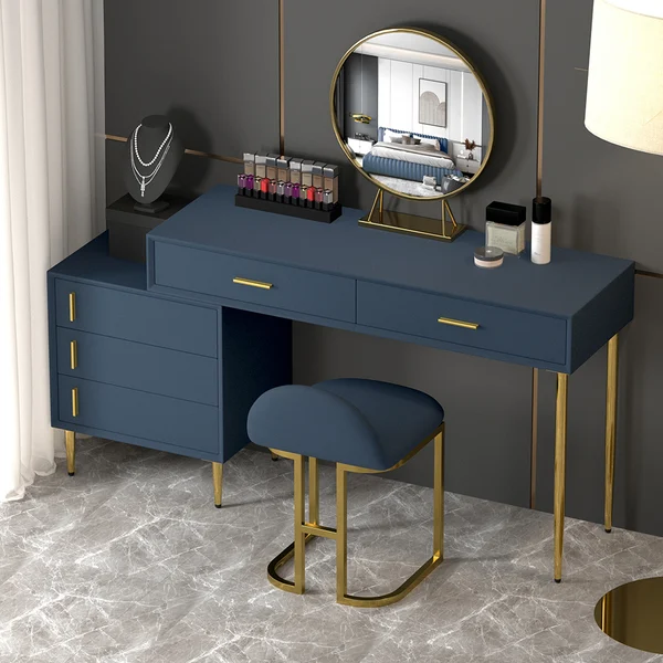 Blue Makeup Vanity Set with Stool and Mirror Y941