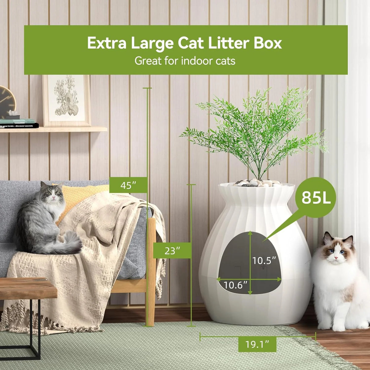 White Enclosed Large Cat Litter Box with Leak Proof Liner E7217