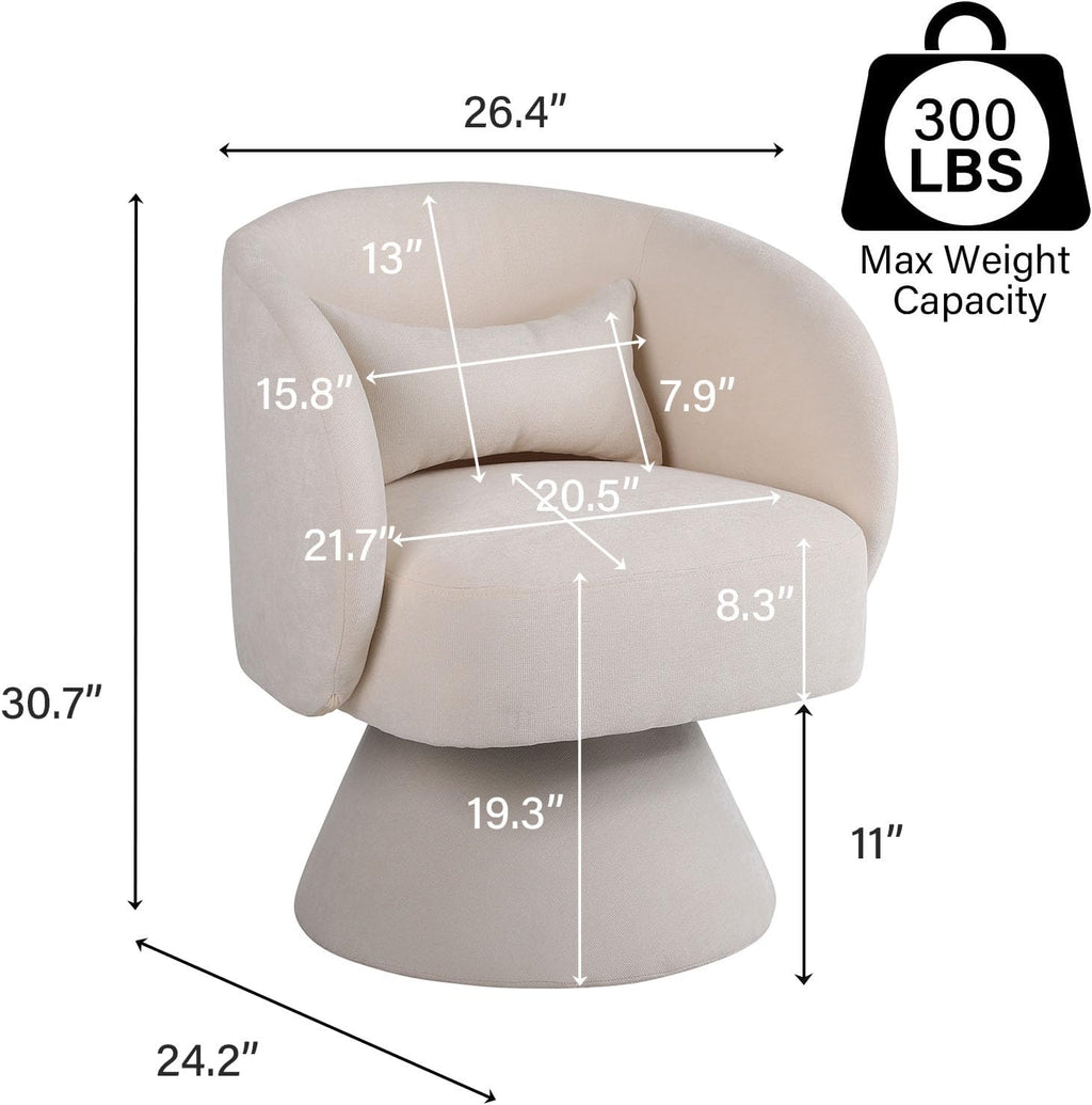Beige Linen Fabric Swivel Barrel Accent Chair V6405