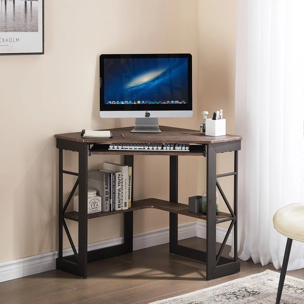 Black Corner Computer Desk with Keyboard Tray Z313