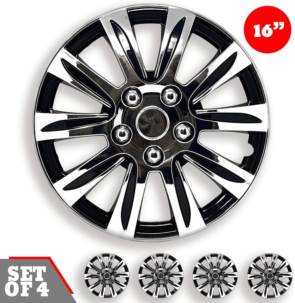 Chrome and Black 15-Inch Set of 4 Car Wheel Hubcaps C353577