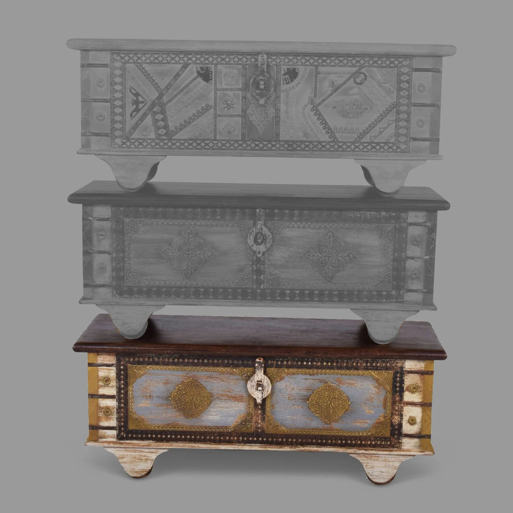 Wood Storage Trunk Coffee Table Off White Ivory Y670