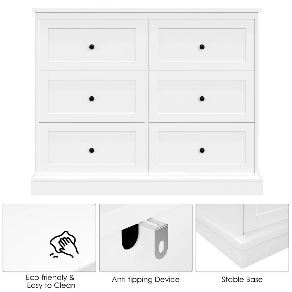 White 6 Drawer Wood Dresser V1772