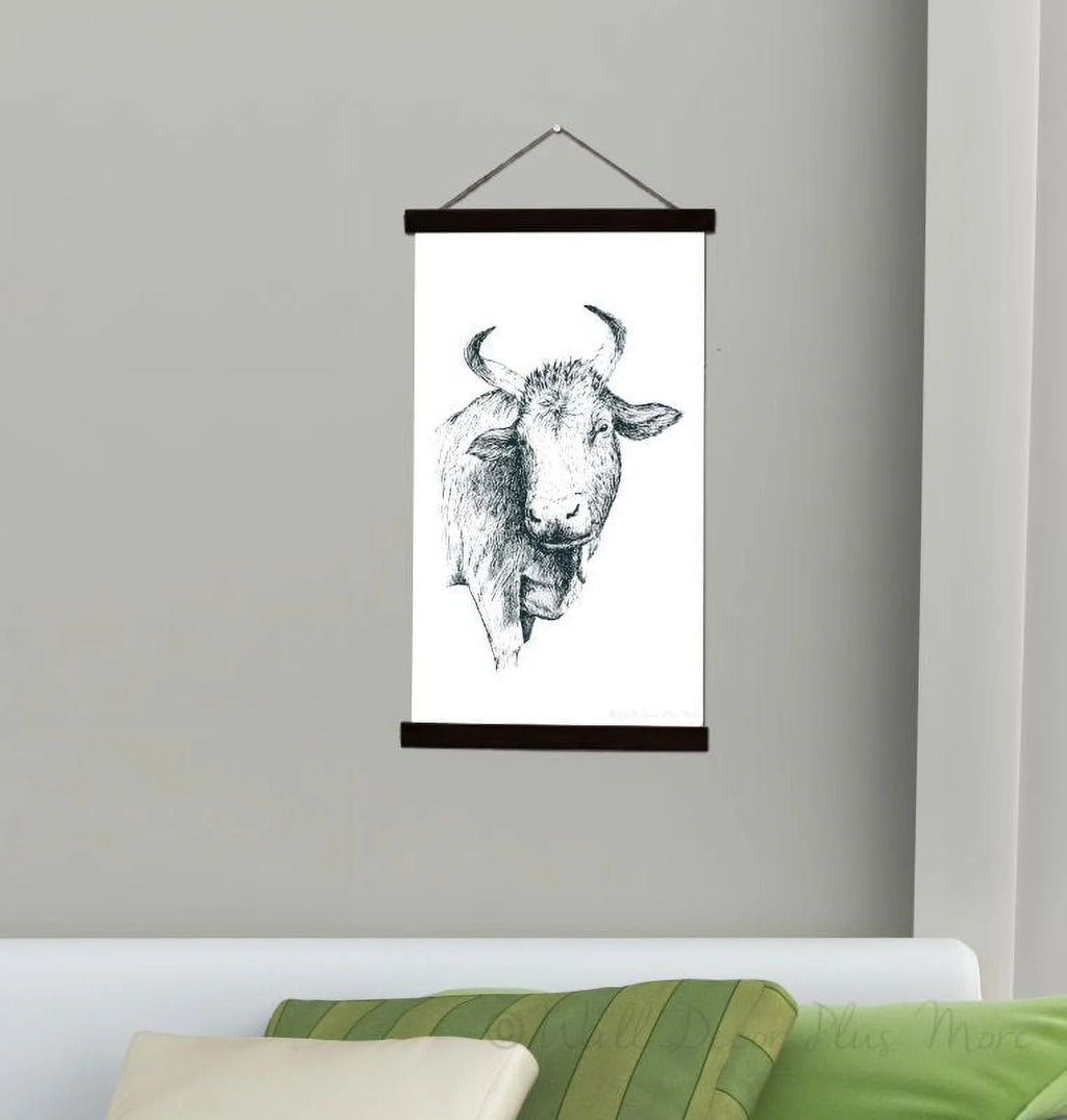 Black Canvas Farm Animal Cow Wall Hanging 15x26-Inch S823