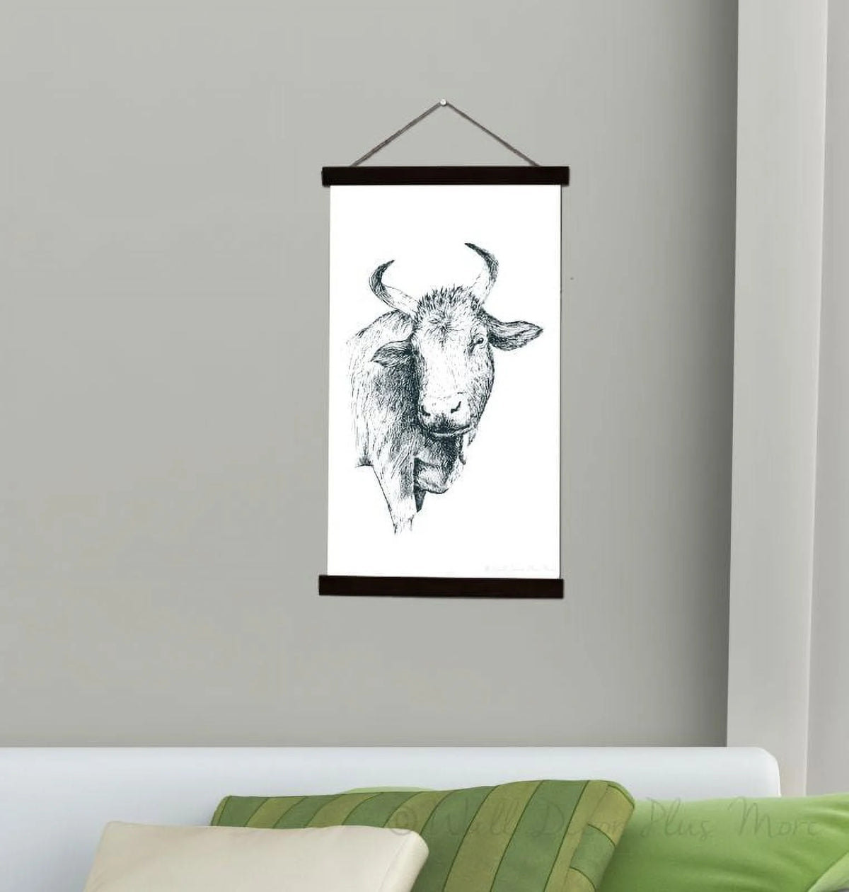 Black Canvas Farm Animal Cow Wall Hanging 15x26-Inch S823