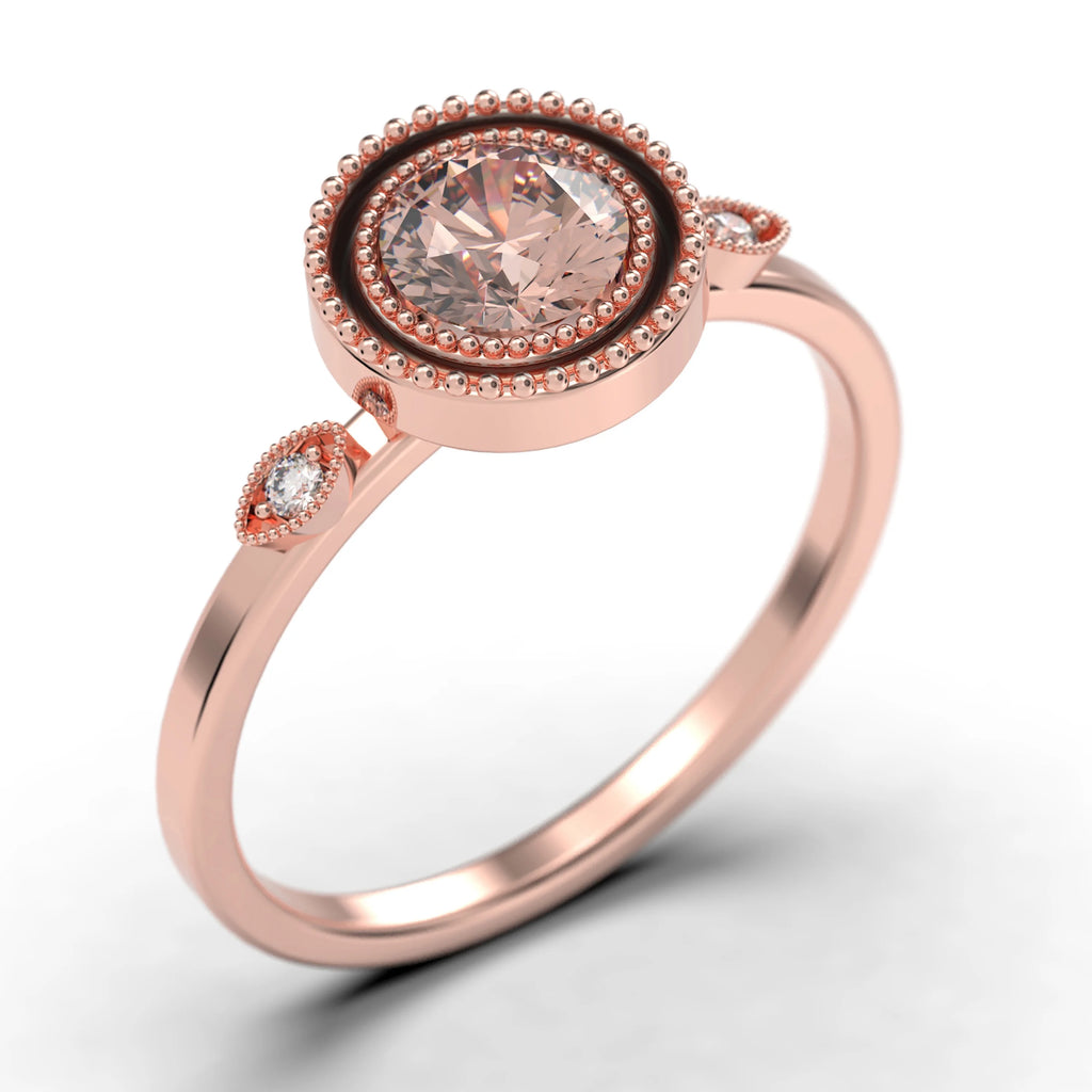 1.10 Carat Round Cut Morganite And Diamond Moissanite Engagement Ring in 925 Sterling Silver With 18k Rose Gold Plating P455179