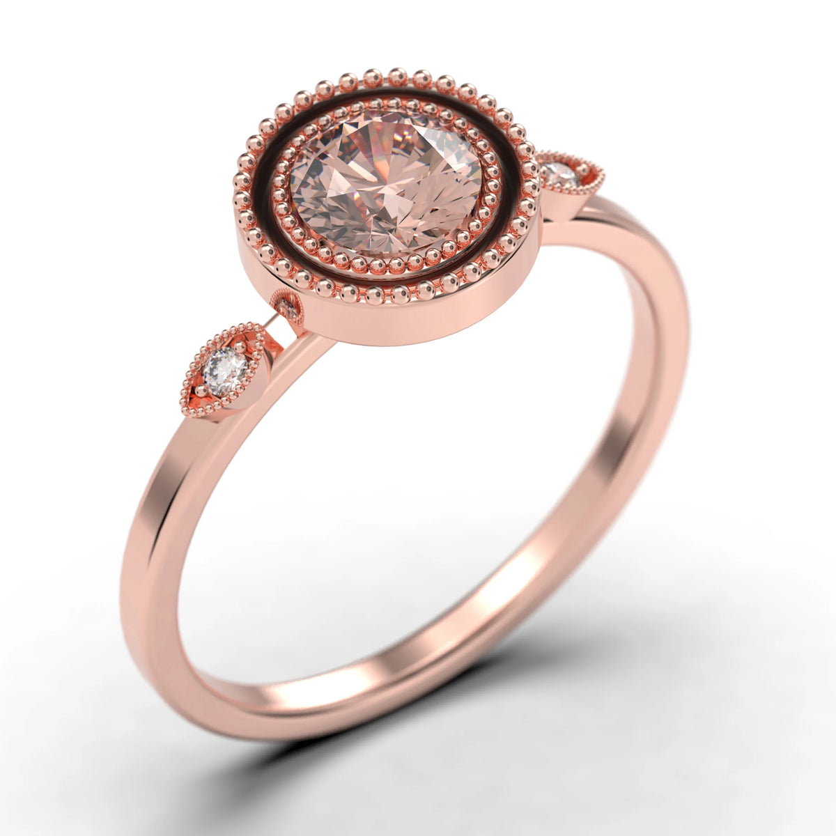 1.10 Carat Round Cut Morganite And Diamond Moissanite Engagement Ring in 925 Sterling Silver With 18k Rose Gold Plating P455179