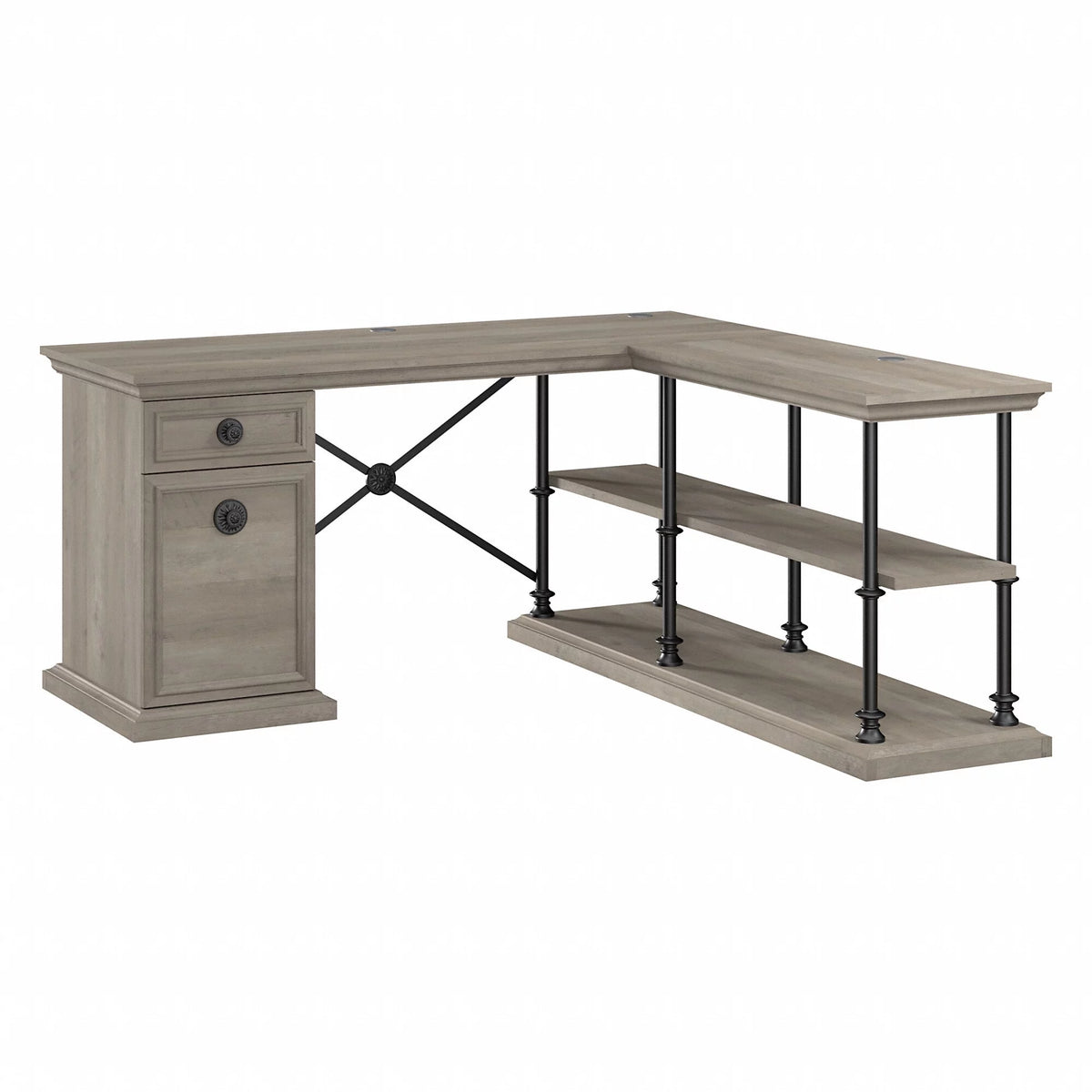 L Shaped Desk with Storage in Driftwood Gray N366