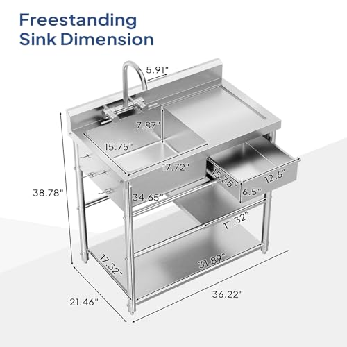 Stainless Steel Freestanding Utility Sink with Workbench Drawer G67978