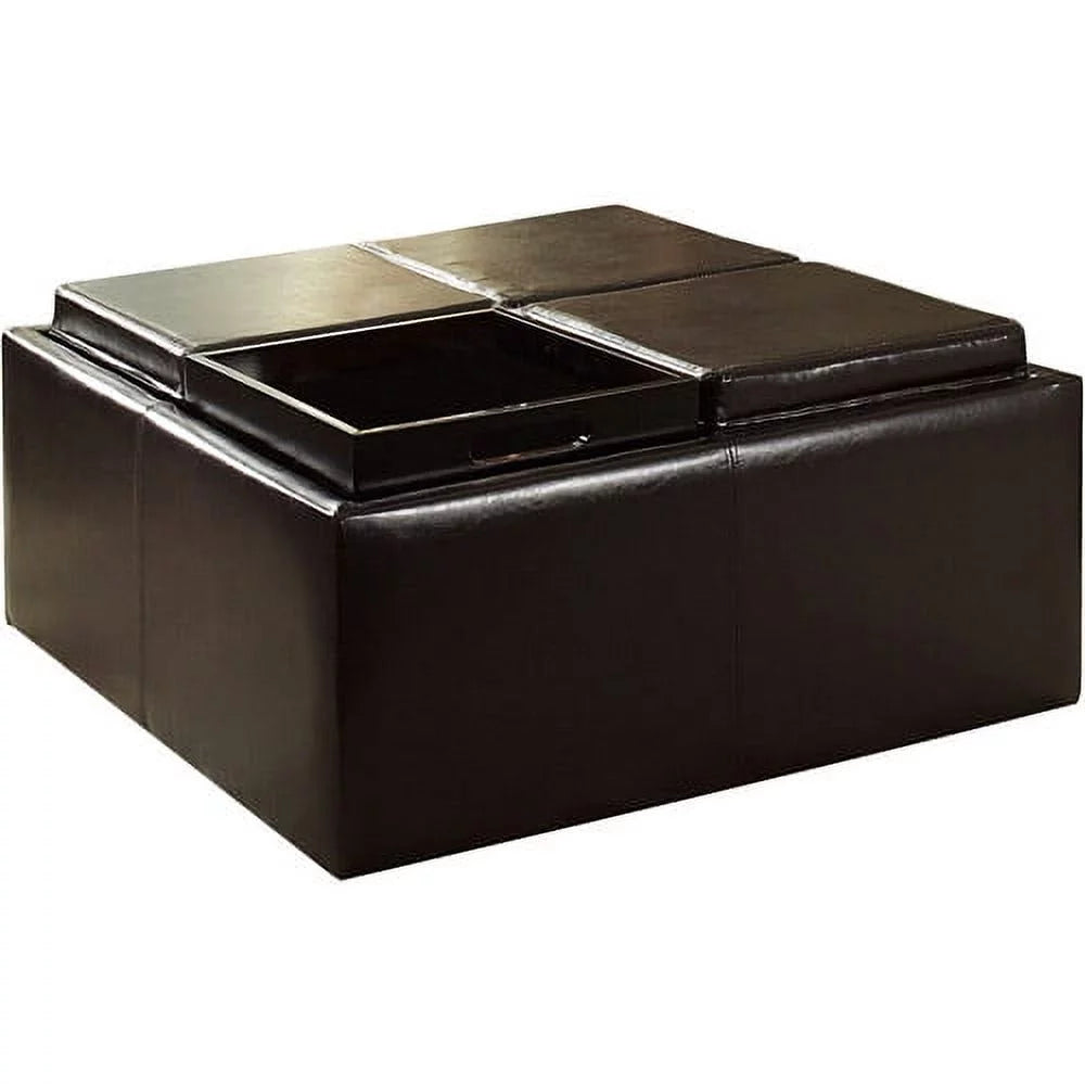 Dark Brown Faux Leather Storage Ottoman with 4 Trays P387459