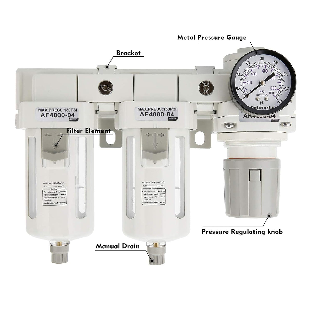 1/2"NPT Air Pressure Regulator Combo, Air Dryer, Pack of 2 Q121450