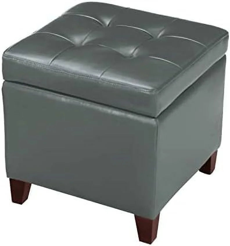 Tufted Leather Square Ottoman with Hinged Lid N918