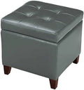 Tufted Leather Square Ottoman with Hinged Lid N918