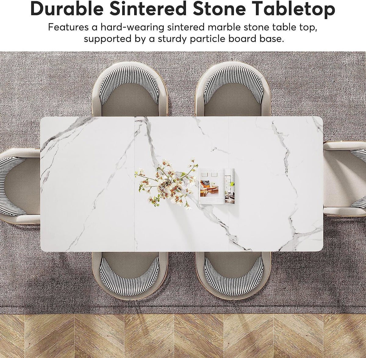 63" Sintered Stone White Marble Dining Table C407255
