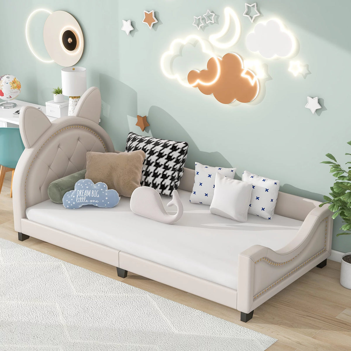 White Twin Size Upholstery Daybed with Headboard V180