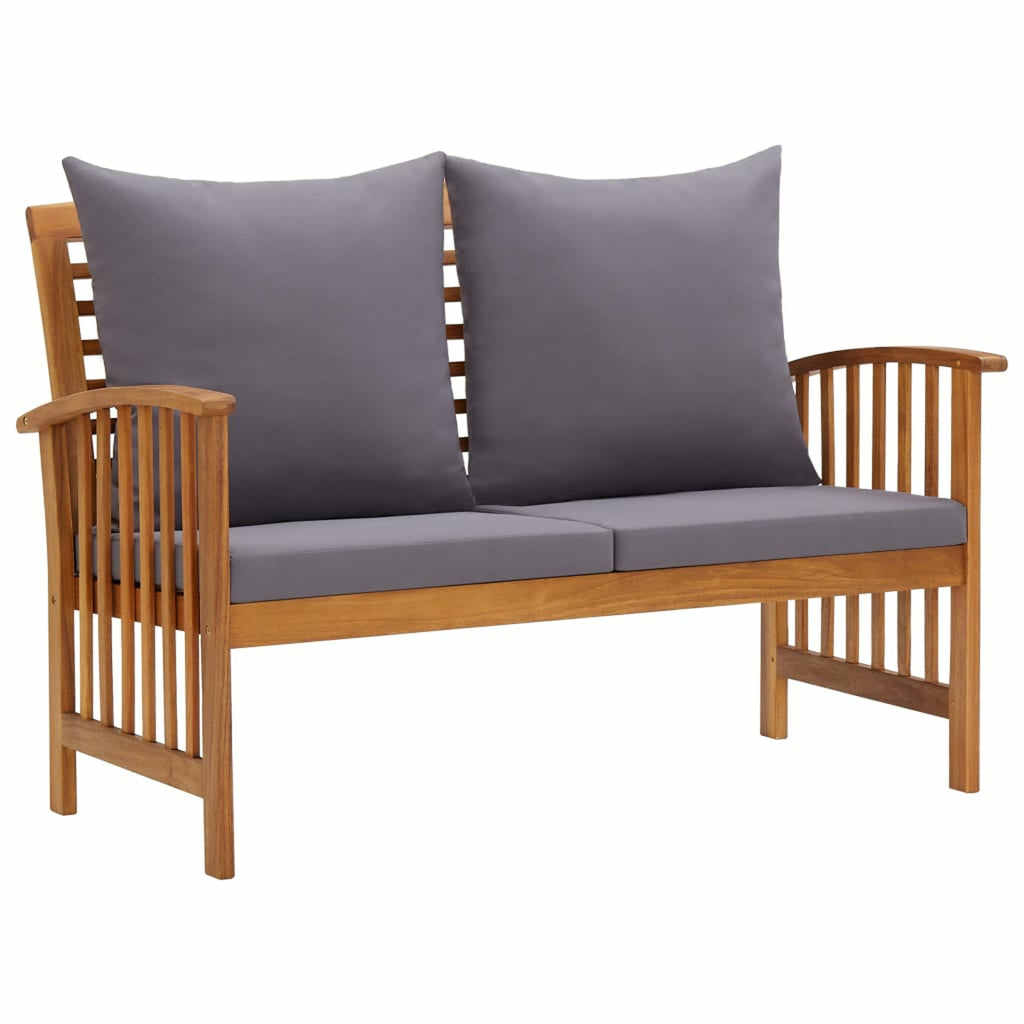 2 Piece Wooden Outdoor Conversation Set with Gray Cushion and Side Table T4775