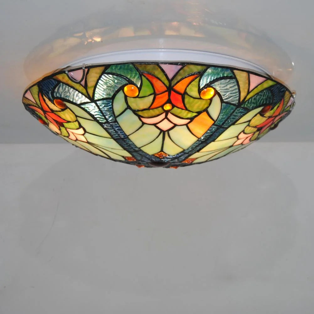 Flush Mount Ceiling Light LED Ceiling Lamp with Tiffany Glass Shade, 3 Light Pendant Light 16" O42051