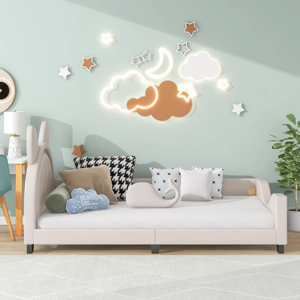 White Twin Size Upholstery Daybed with Headboard V180