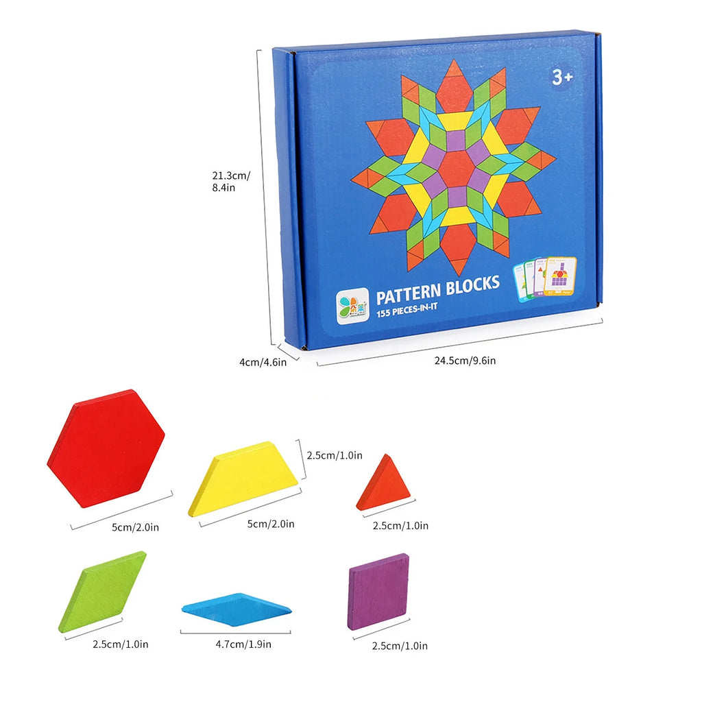 155 Pcs Wooden Pattern Blocks Set X658