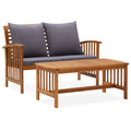 2 Piece Wooden Outdoor Conversation Set with Gray Cushion and Side Table T4775