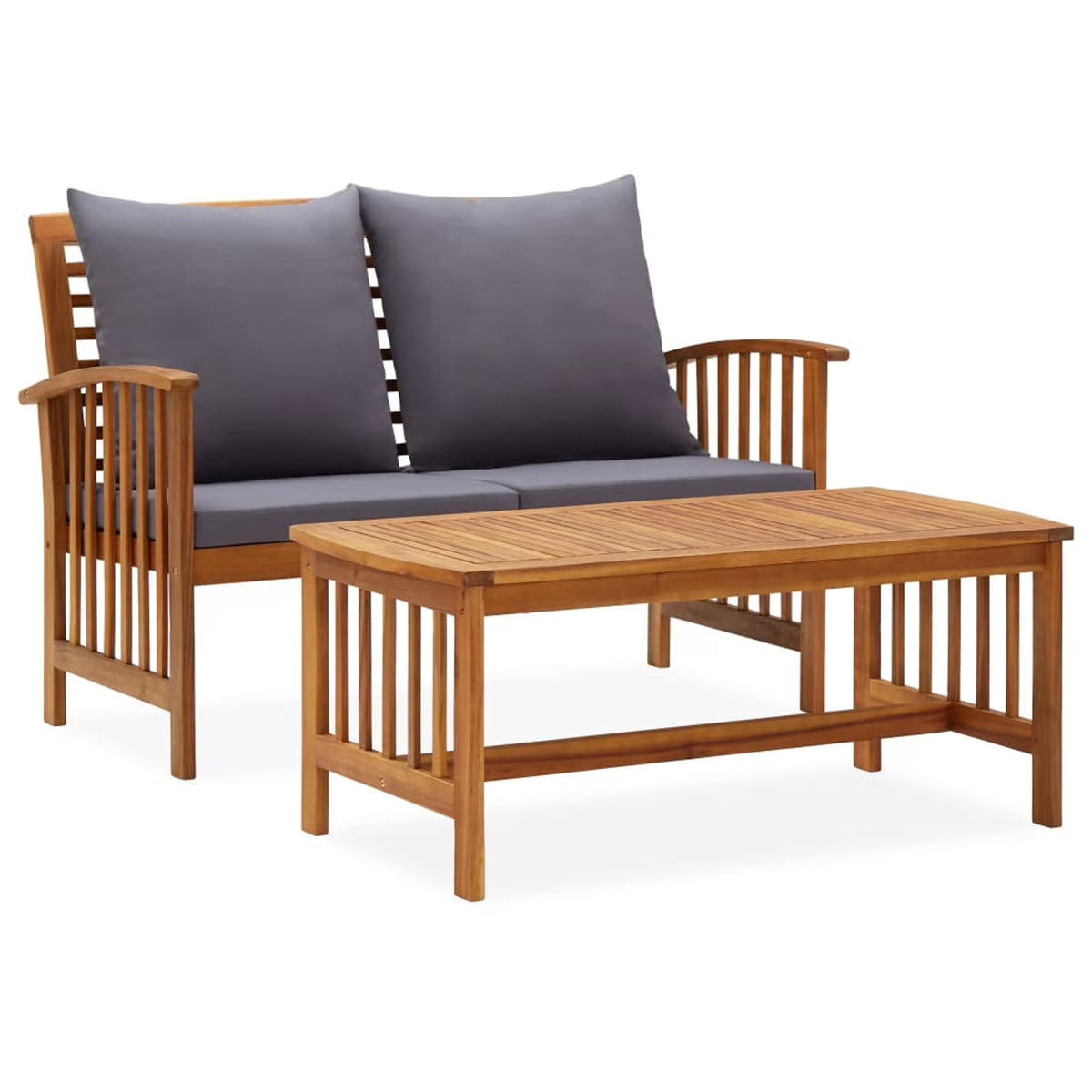 2 Piece Wooden Outdoor Conversation Set with Gray Cushion and Side Table T4775