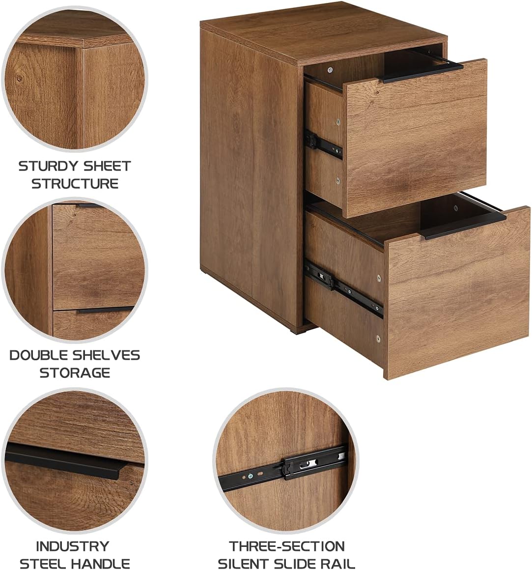 2 Drawers Wooden File Cabinet with Metal Frame D857107