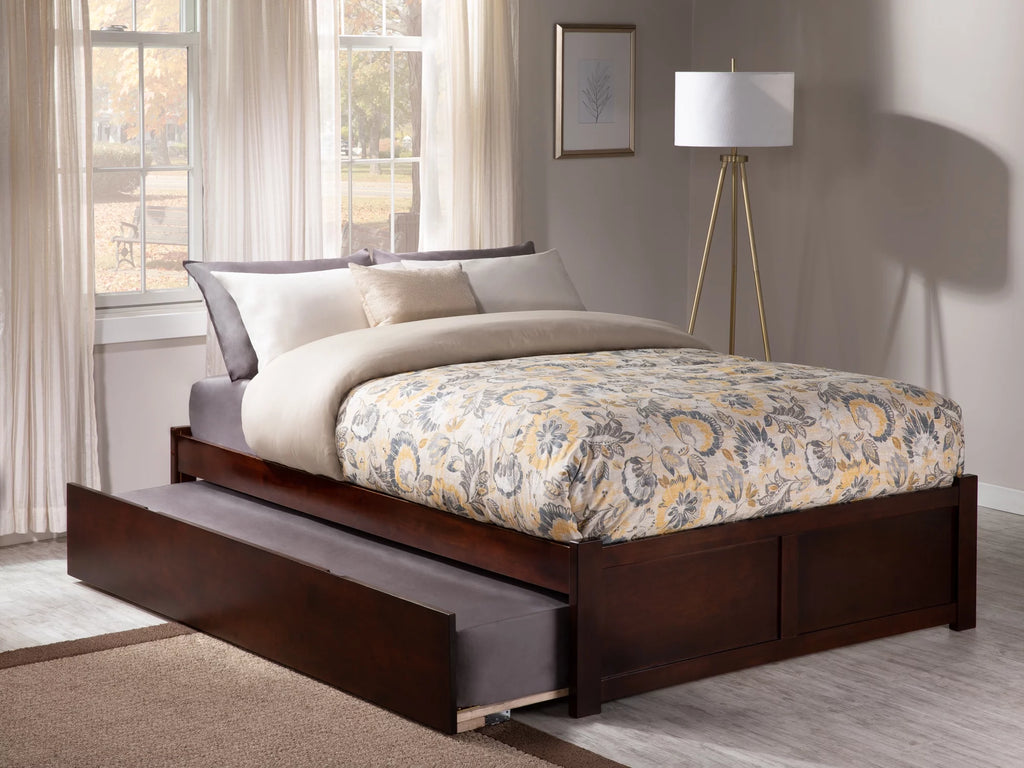 Full Solid Wood Platform Bed with Footboard & Trundle in Walnut W646249