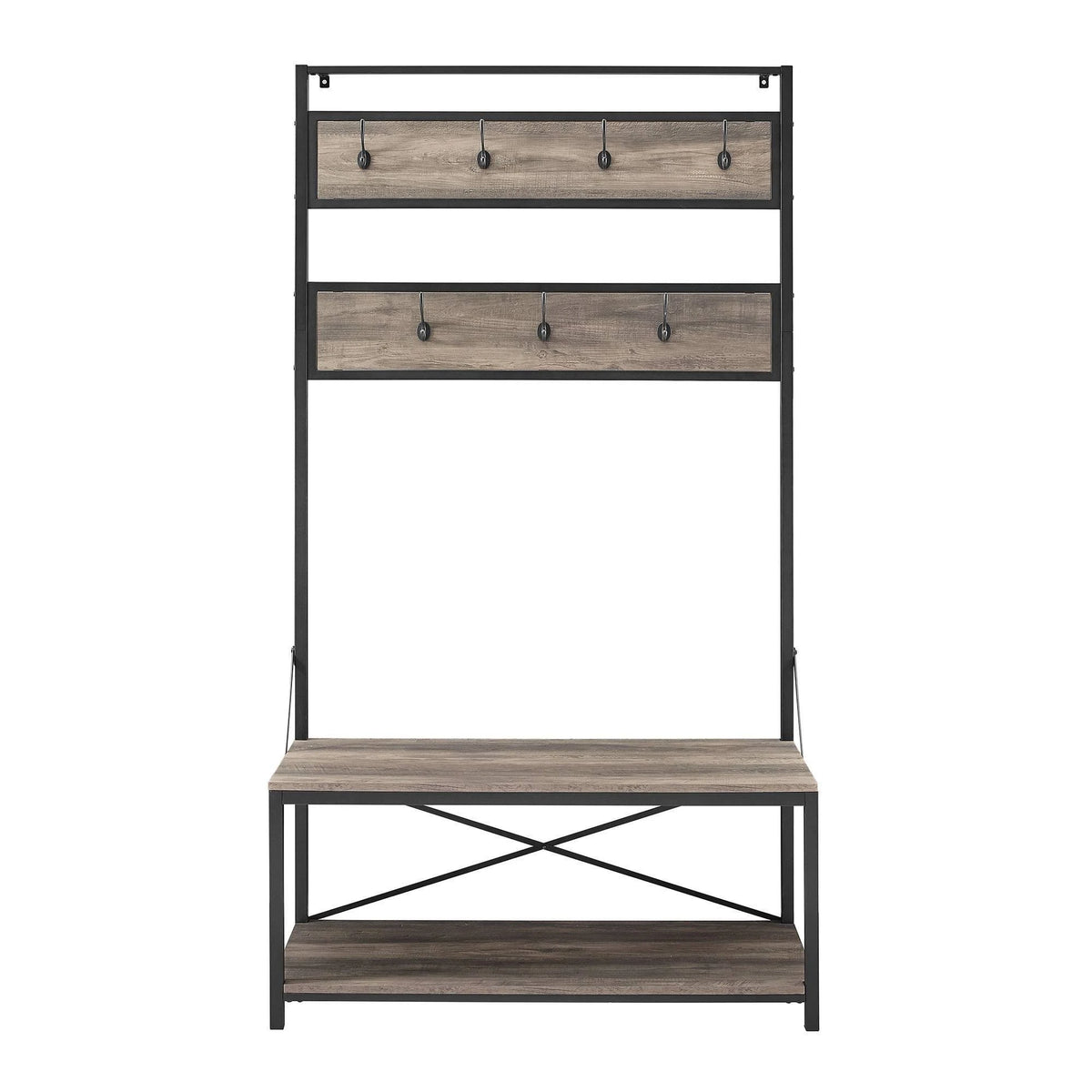 Industrial Metal and Wood Hall Tree Gray Wash W3427