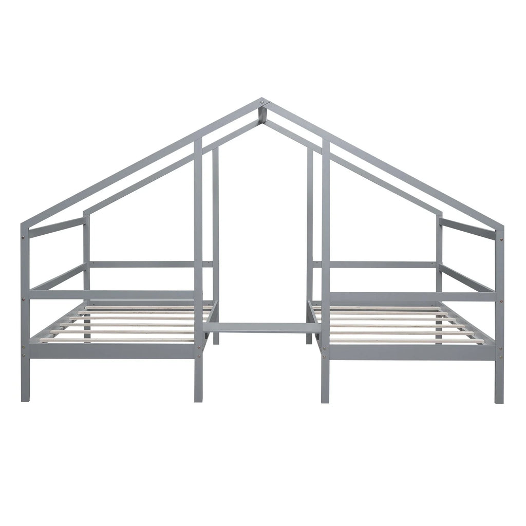 Twin Size Triangular House Beds with Built-in Table Grey T55586