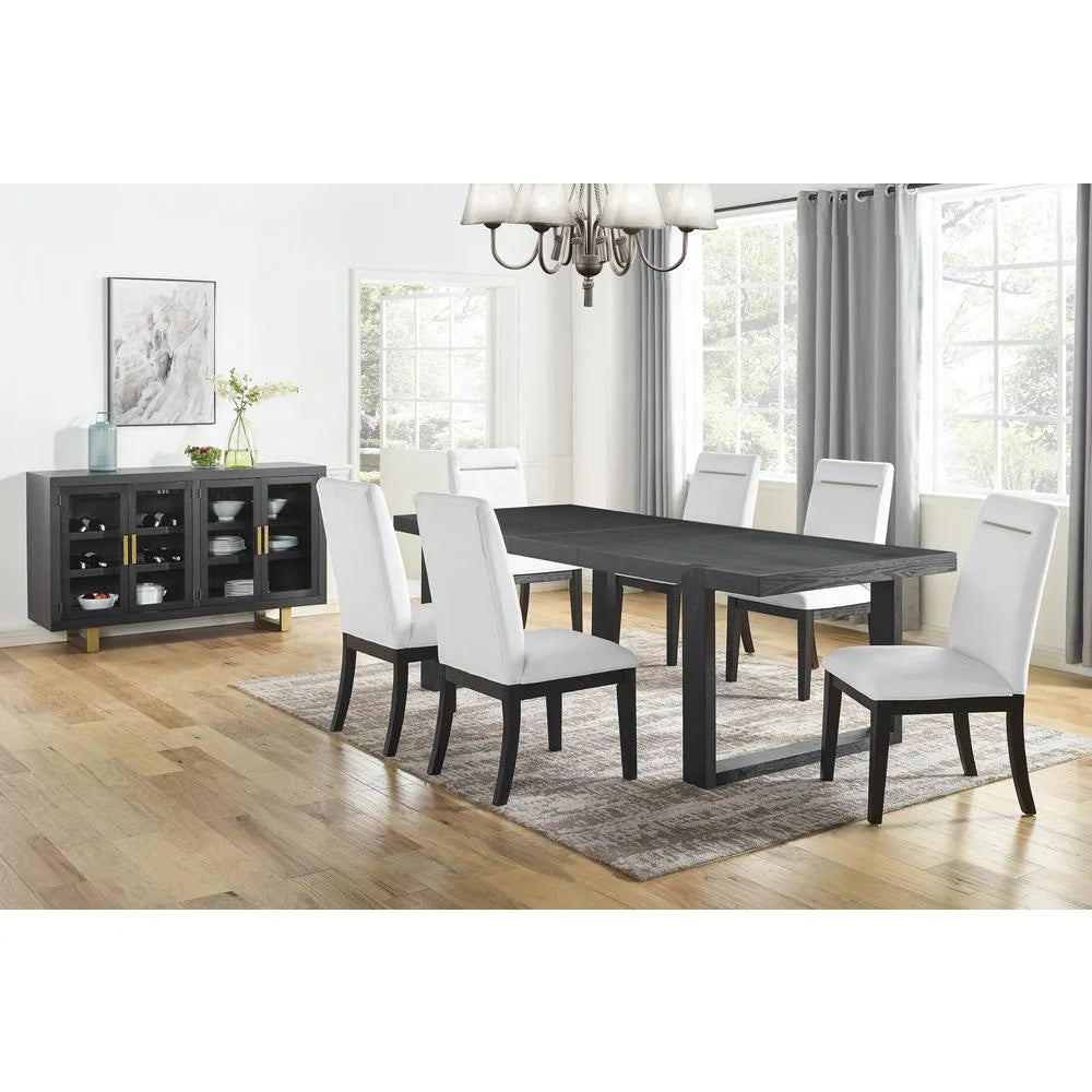 Rubbed Charcoal 8-Piece Dining Set with White Side Chairs M72760