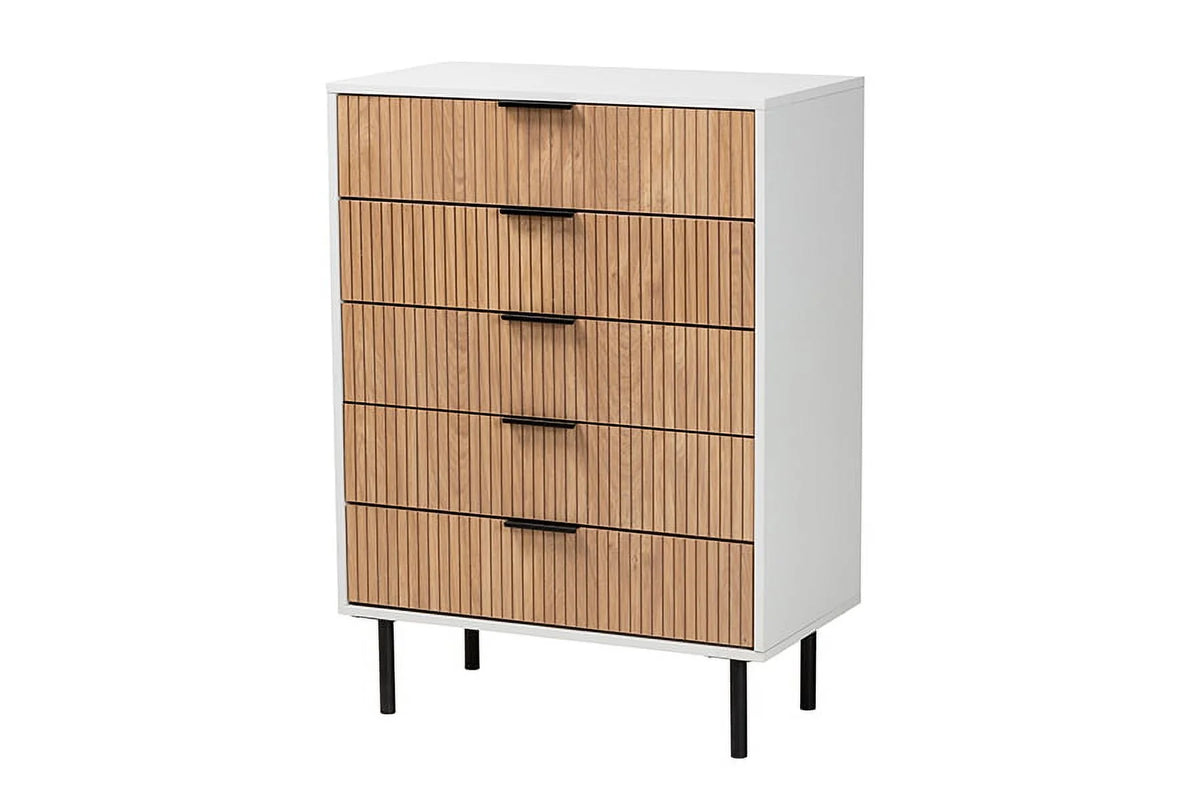 White and Brown 5-Drawer Wood Storage H744