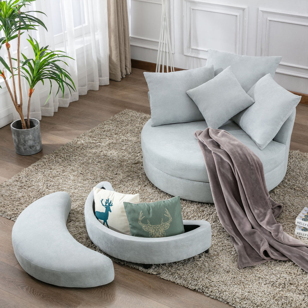 Light Gray Swivel Barrel Chair with Ottoman D624151