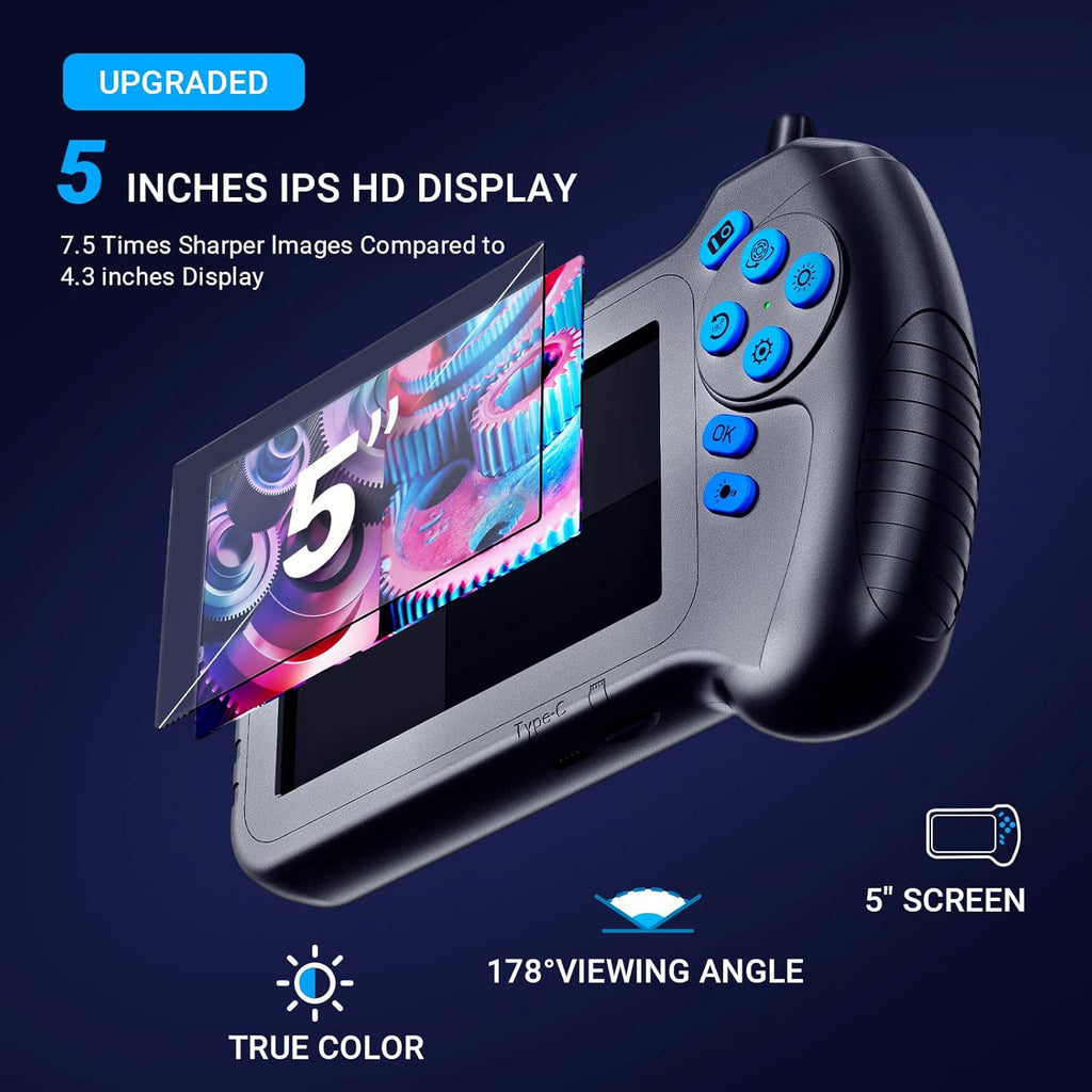 50FT Dual Lens Inspection Camera with 5 IPS Screen and 7 LED Lights E7059