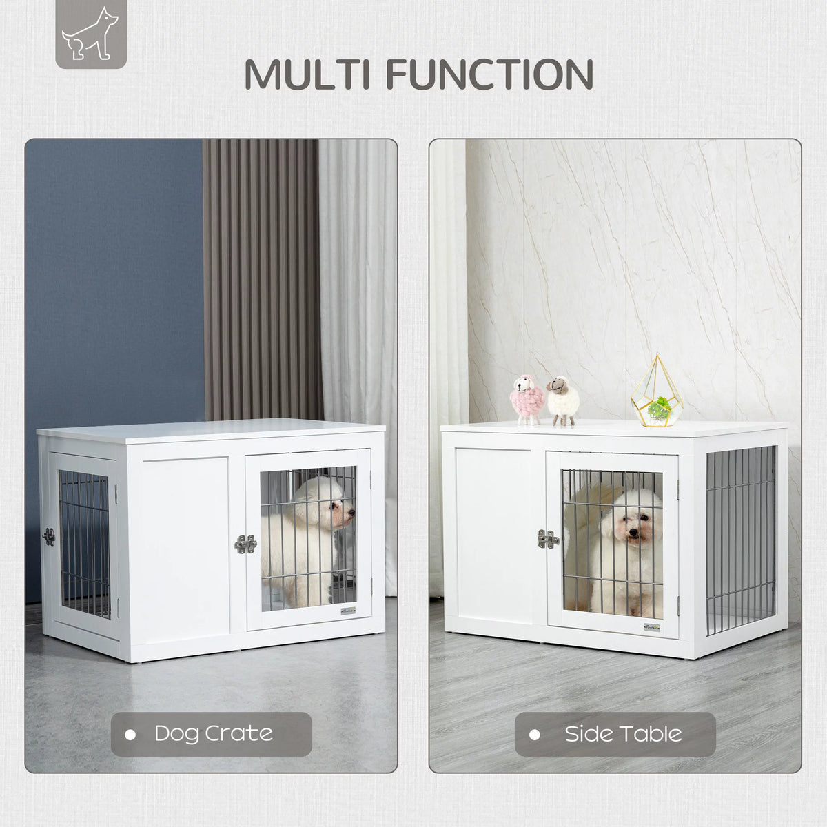 White Dog Crate Furniture End Table with Double Doors J836