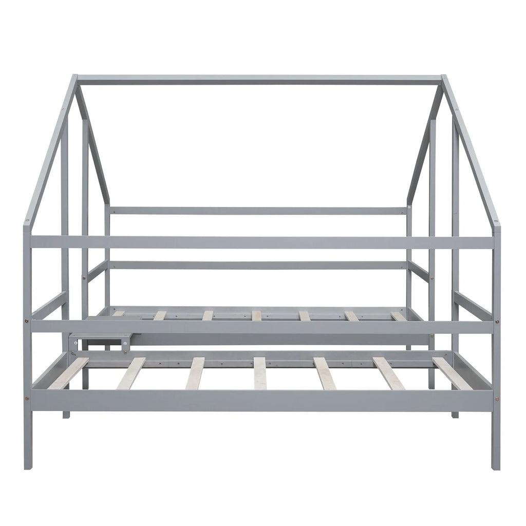 Twin Size Triangular House Beds with Built-in Table Grey T55586