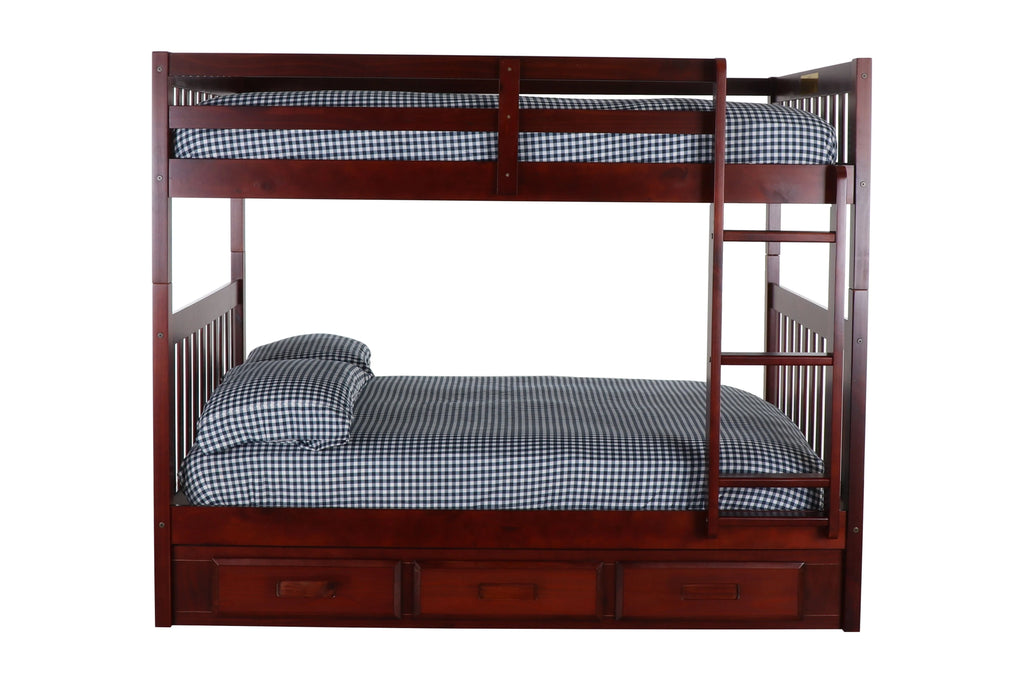 Full over Full Size Ladder Bunk Bed with 3 Drawers Q763
