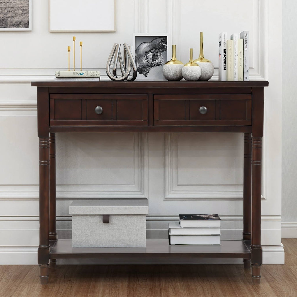 Espresso Two Drawer Console Table with Bottom Shelf J24843