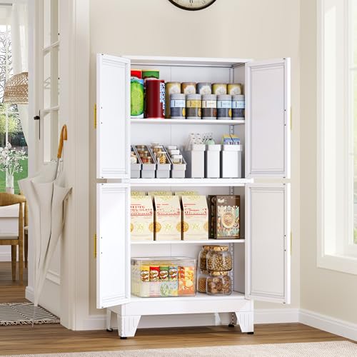75.2" Tall Black Metal Pantry Cabinet with 4 Door and 4 Adjustable Shelves M104