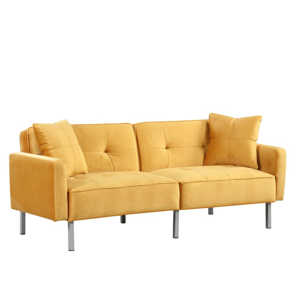 76" Convertible Sofa Bed 2 Seater Linen Yellow F52855