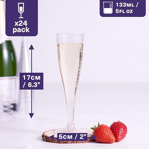 48 Glitter Gold Champagne Flutes 5oz Clear Plastic A90459