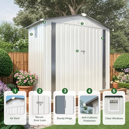 5'x3' Gray Metal Outdoor Storage Shed with Windows and Lockable Door E176