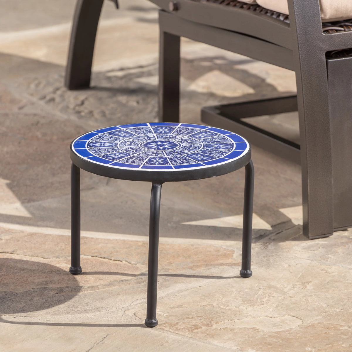 Outdoor Ceramic Tile Side Table with Iron Frame V527