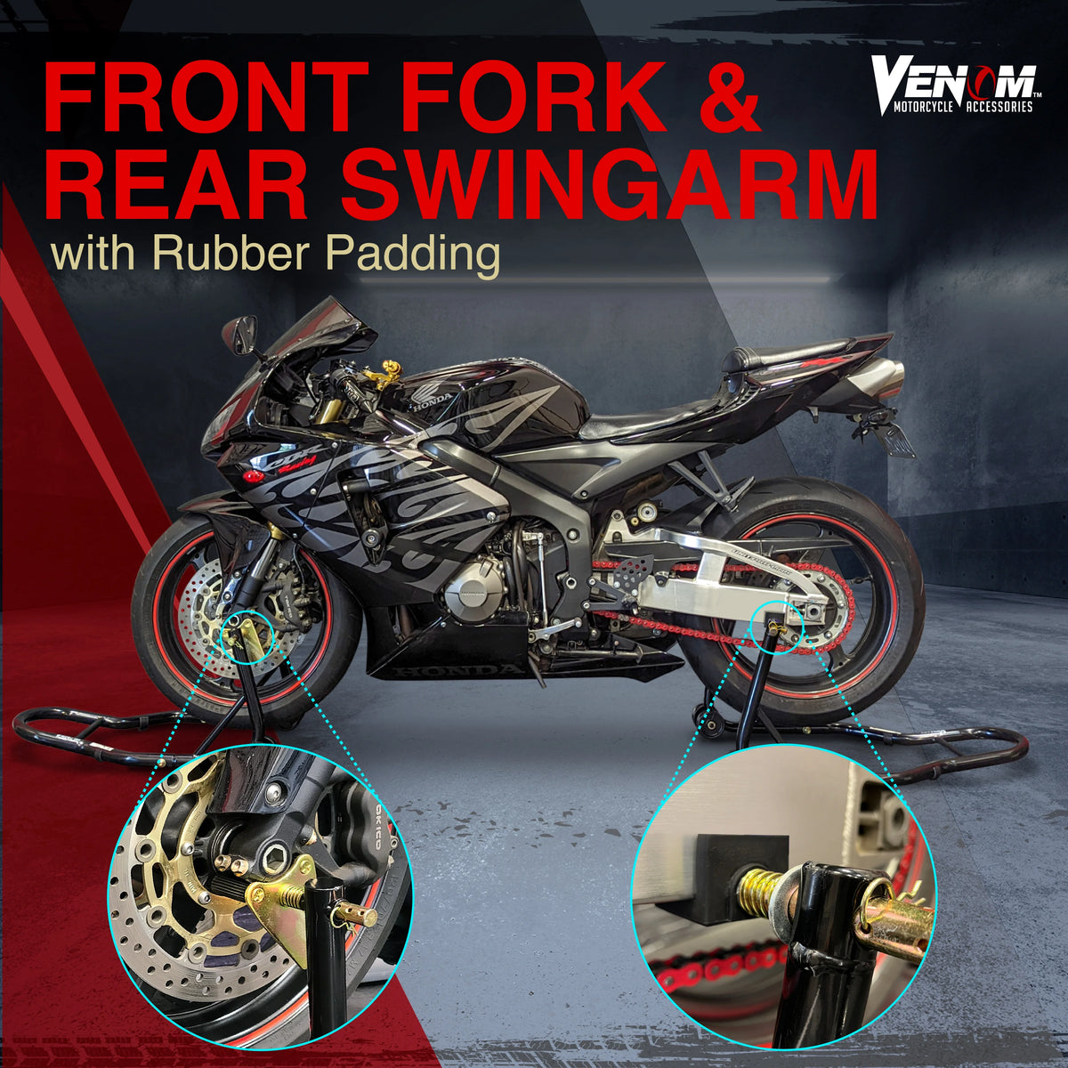 Universal Motorcycle Front Fork & Rear Paddle Combo Wheel Lift Stands B94993