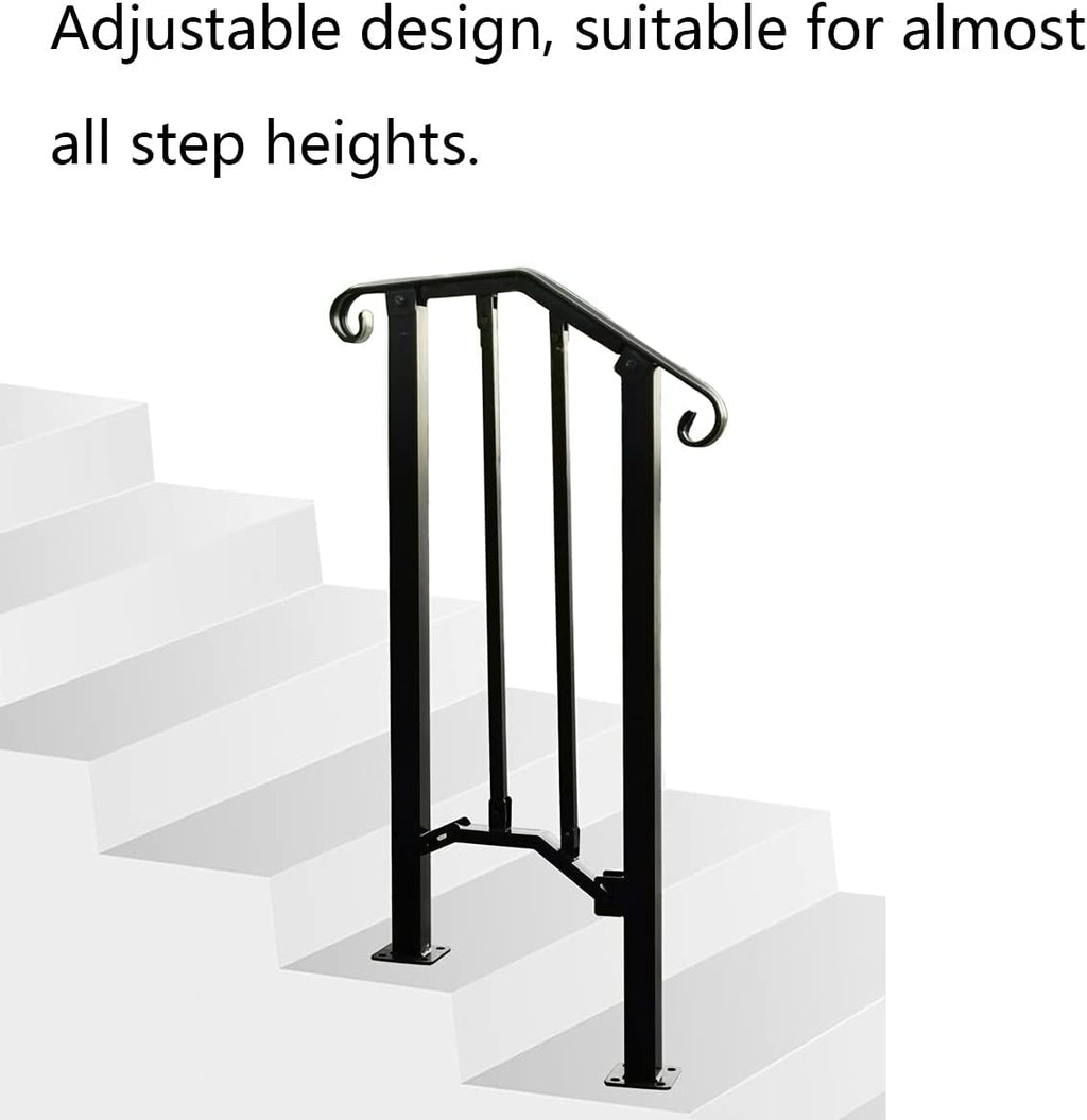 Black Metal Handrail Stair Railing Kit for 1 to 2 Step Q959