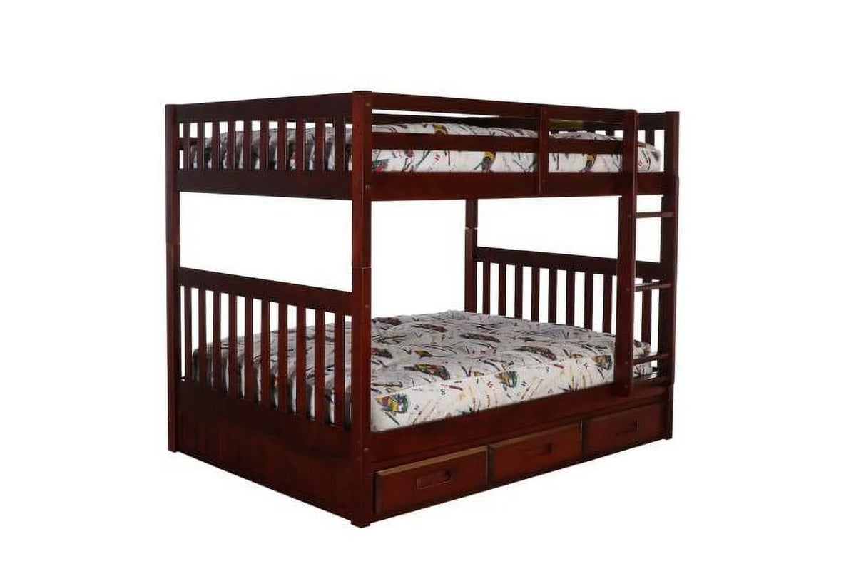 Full over Full Size Ladder Bunk Bed with 3 Drawers Q763